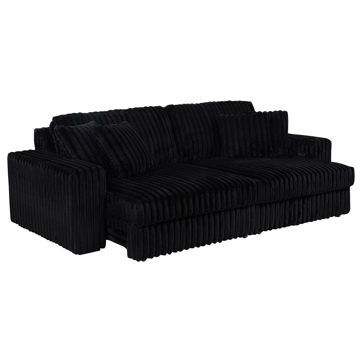 Jacana Dual Power Chaise Sofa - Black Channel-Tufted Corduroy with USB-A & USB-C Charging – view 4