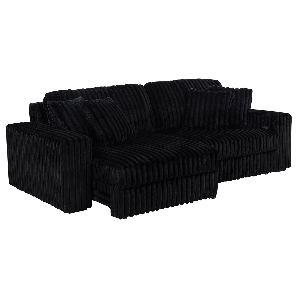 Jacana Dual Power Chaise Sofa - Black Channel-Tufted Corduroy with USB-A & USB-C Charging – view 6