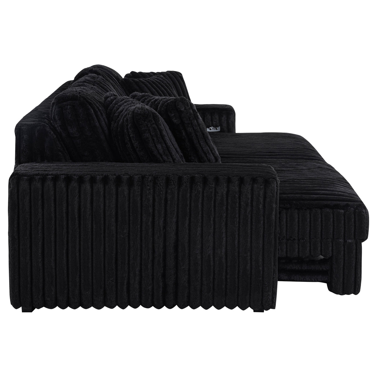 Jacana Dual Power Chaise Sofa - Black Channel-Tufted Corduroy with USB-A & USB-C Charging – view 12