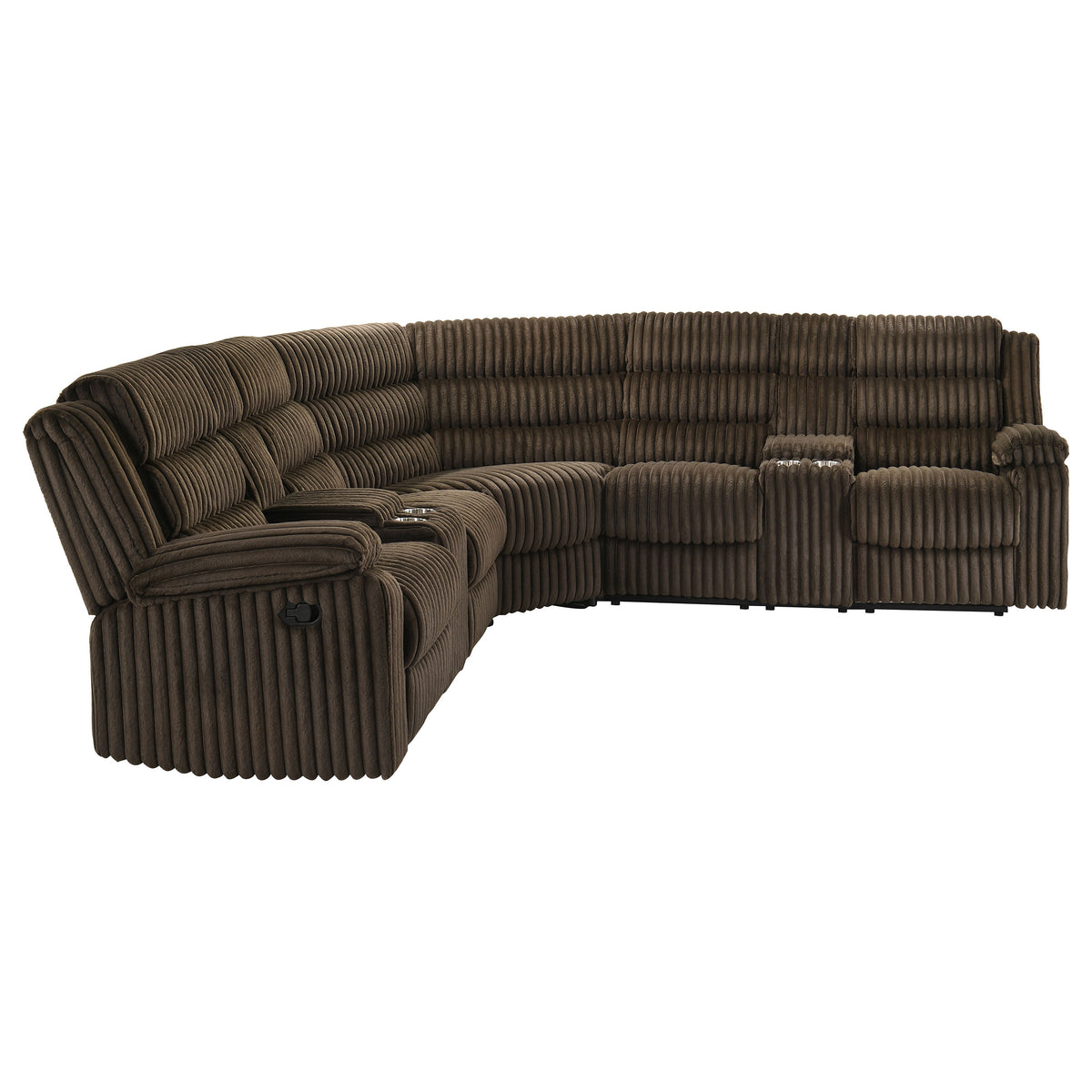 Atkinson 3-Piece Reclining Sectional Sofa - Channel-Tufted Chocolate Corduroy with Storage Consoles – view 8