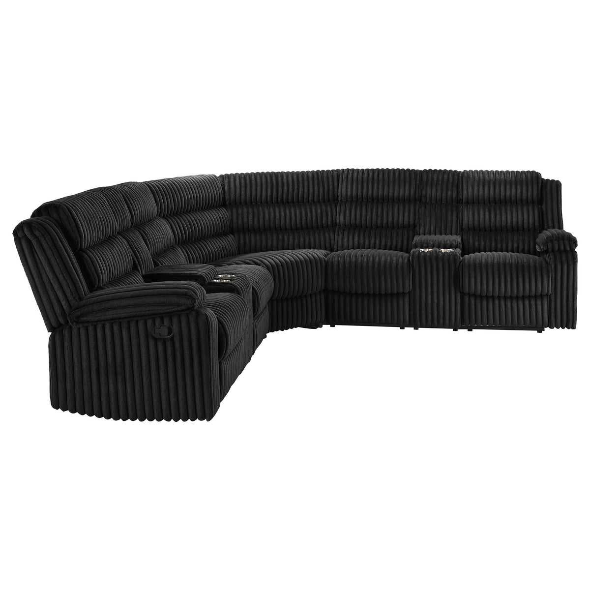 Atkinson 3-Piece Reclining Sectional Sofa - Black Wide-Wale Corduroy with Storage Consoles & Cup Holders – view 8