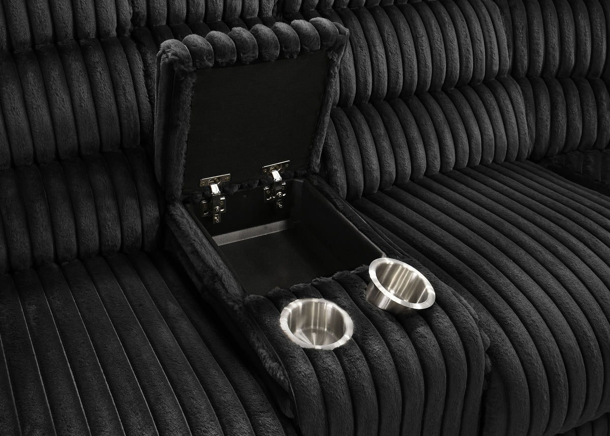 Atkinson 3-Piece Reclining Sectional Sofa - Black Wide-Wale Corduroy with Storage Consoles & Cup Holders – view 10