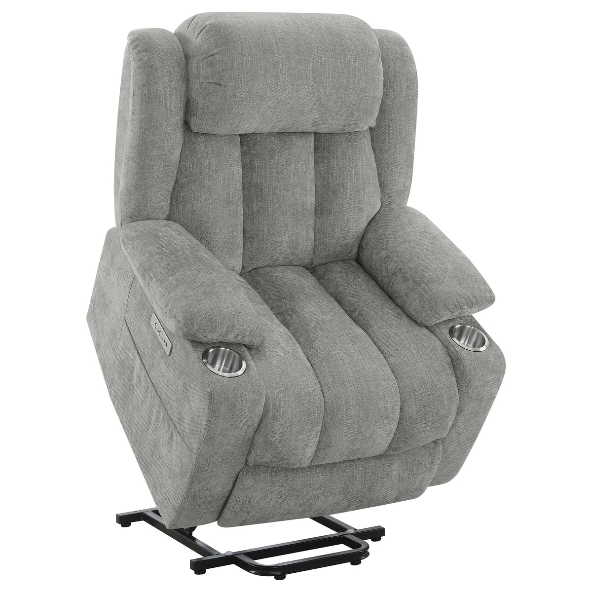 Houston Power Lift Recliner with USB Port - Overstuffed Grey Chenille with Pillowtop Arms & Cupholders – view 6