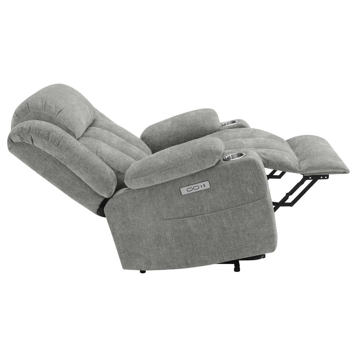 Houston Power Lift Recliner with USB Port - Overstuffed Grey Chenille with Pillowtop Arms & Cupholders – view 13
