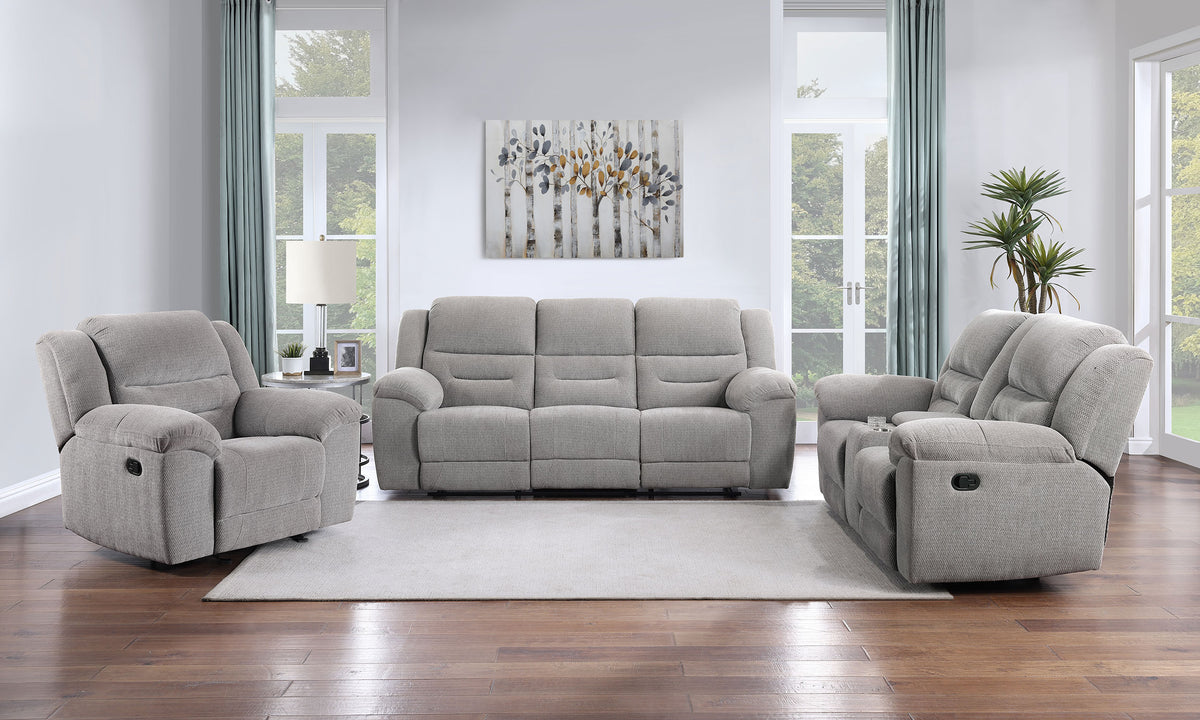 Gilson Reclining Sofa, Console Loveseat & Glider Recliner - 3pcs- Sofa + Loveseat + Recliner