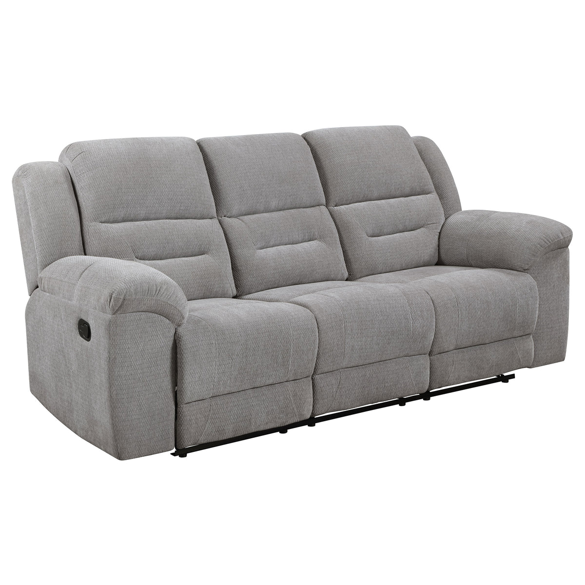 Gilson Reclining Sofa, Console Loveseat & Glider Recliner - Grey Chenille with Pillow Top Arms, Manual Recline – view 8