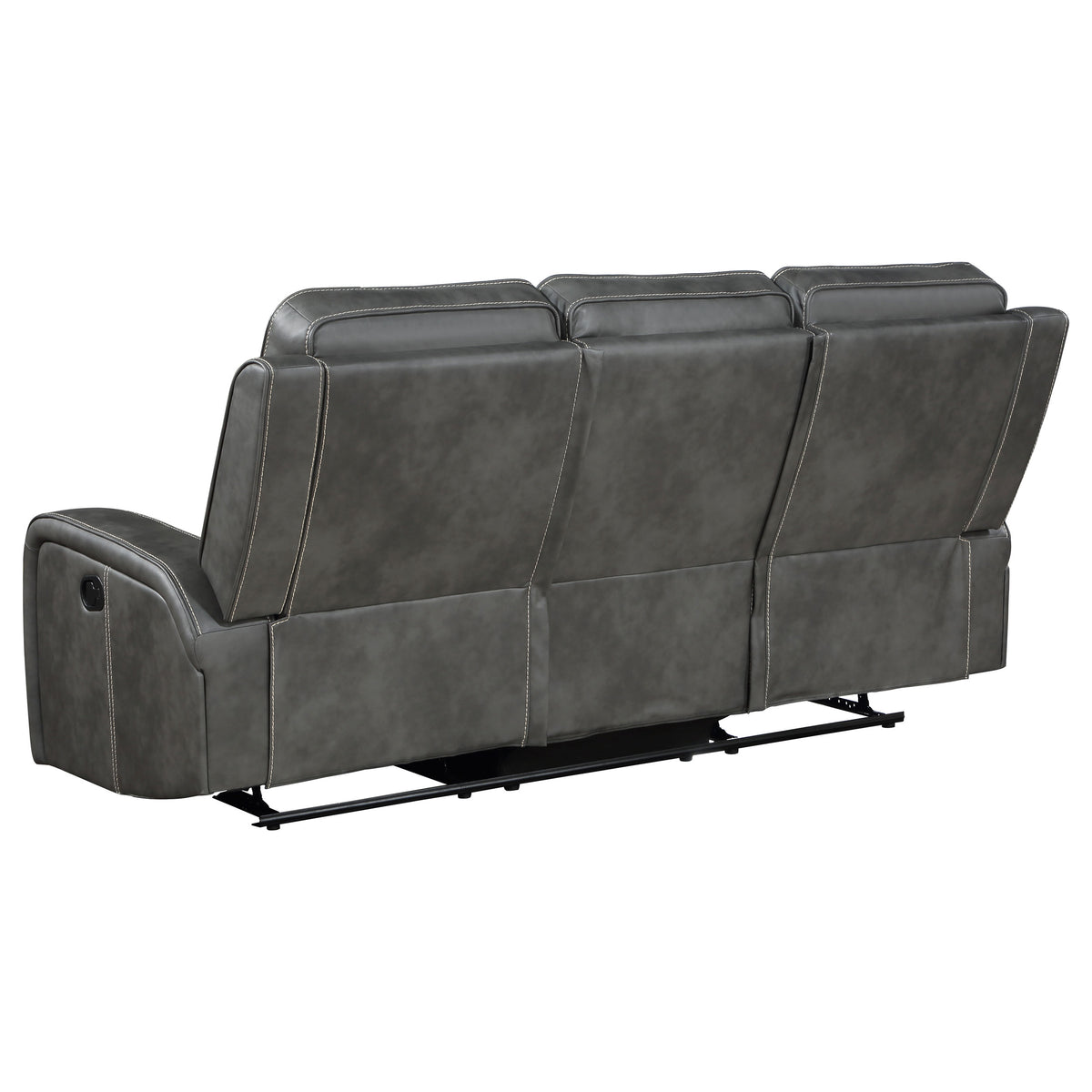 Raelynn Wall-Hugger Reclining Sofa, Loveseat & Recliner - Grey Leatherette with Vertical Topstitching โ view 11