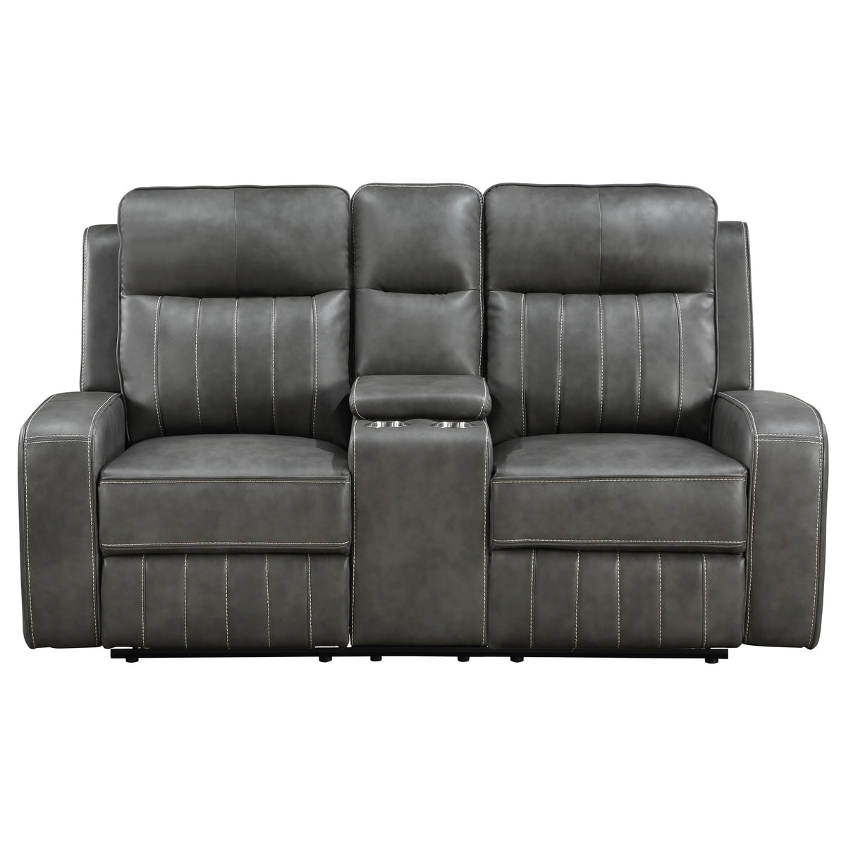 Raelynn Wall-Hugger Reclining Sofa, Loveseat & Recliner - Grey Leatherette with Vertical Topstitching โ view 20