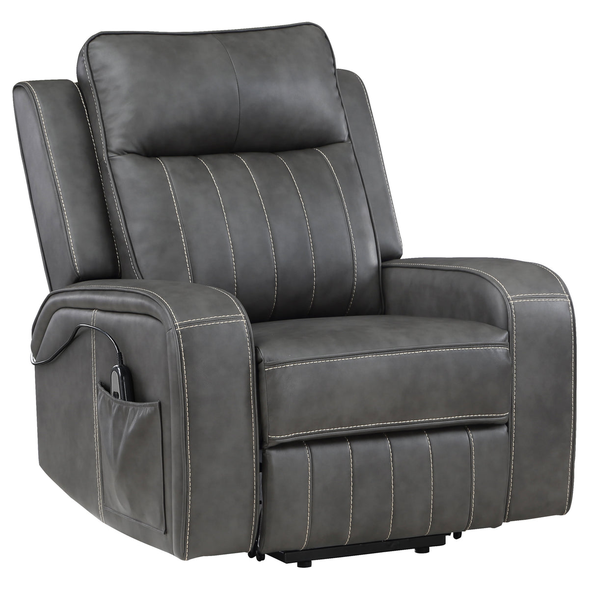 Raelynn Power Lift Recliner - Grey Faux Leather with Track Arms, Remote & Side Pocket – view 5