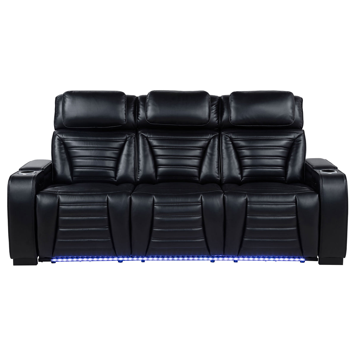 Zuma Dual Power Reclining Sofa, Loveseat & Recliner - Black Leatherette with USB, LED Under Glow & Bluetooth – view 9