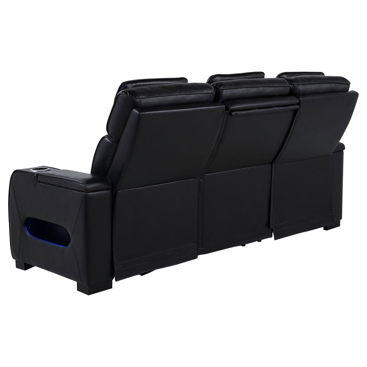 Zuma Dual Power Reclining Sofa, Loveseat & Recliner - Black Leatherette with USB, LED Under Glow & Bluetooth – view 10