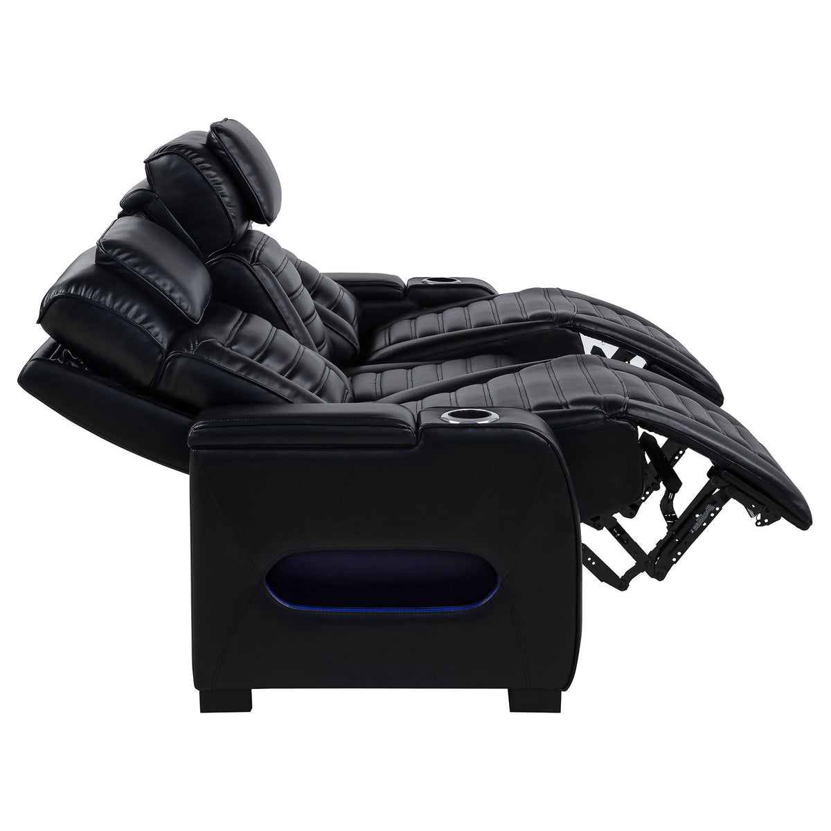 Zuma Dual Power Reclining Sofa, Loveseat & Recliner - Black Leatherette with USB, LED Under Glow & Bluetooth – view 11