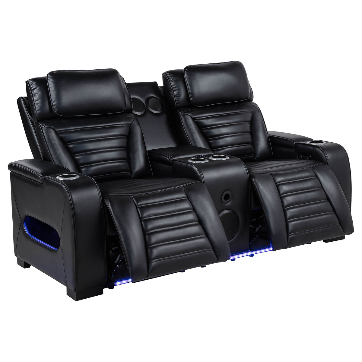 Zuma Dual Power Reclining Sofa, Loveseat & Recliner - Black Leatherette with USB, LED Under Glow & Bluetooth – view 18
