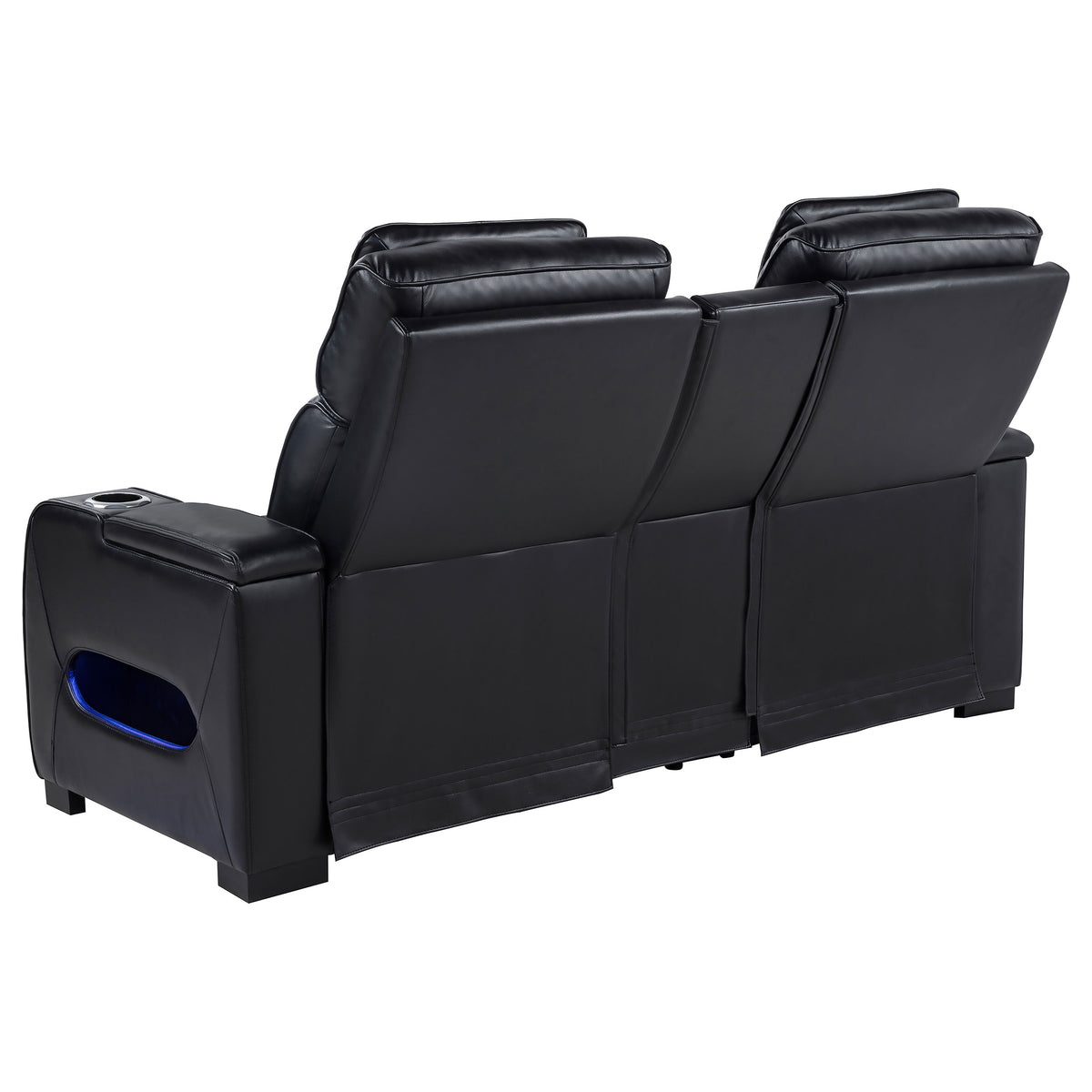 Zuma Dual Power Reclining Sofa, Loveseat & Recliner - Black Leatherette with USB, LED Under Glow & Bluetooth – view 20