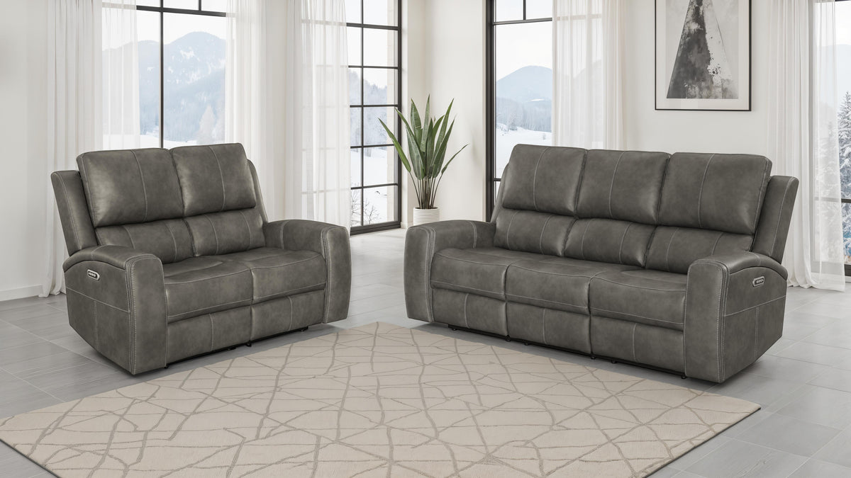 Brickston Triple Power Reclining Sofa, Loveseat & Swivel Glider Recliner - 2pcs- Sofa + Loveseat