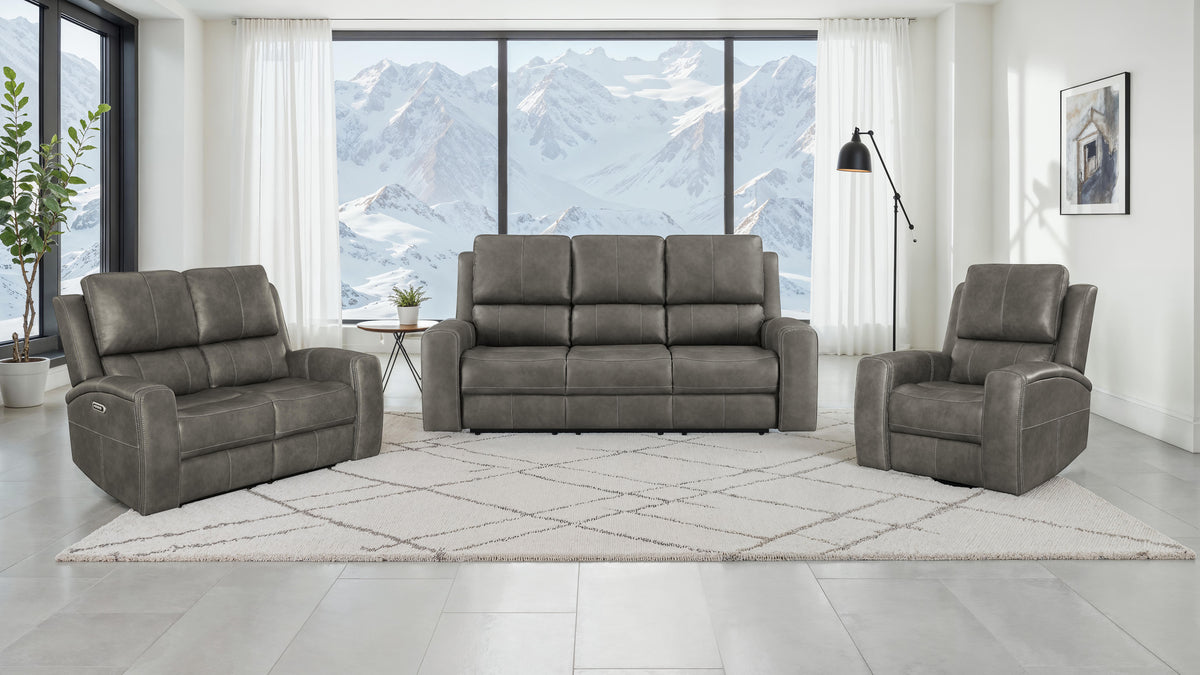 Brickston Triple Power Reclining Sofa, Loveseat & Swivel Glider Recliner - 3pcs- Sofa + Loveseat + Recliner