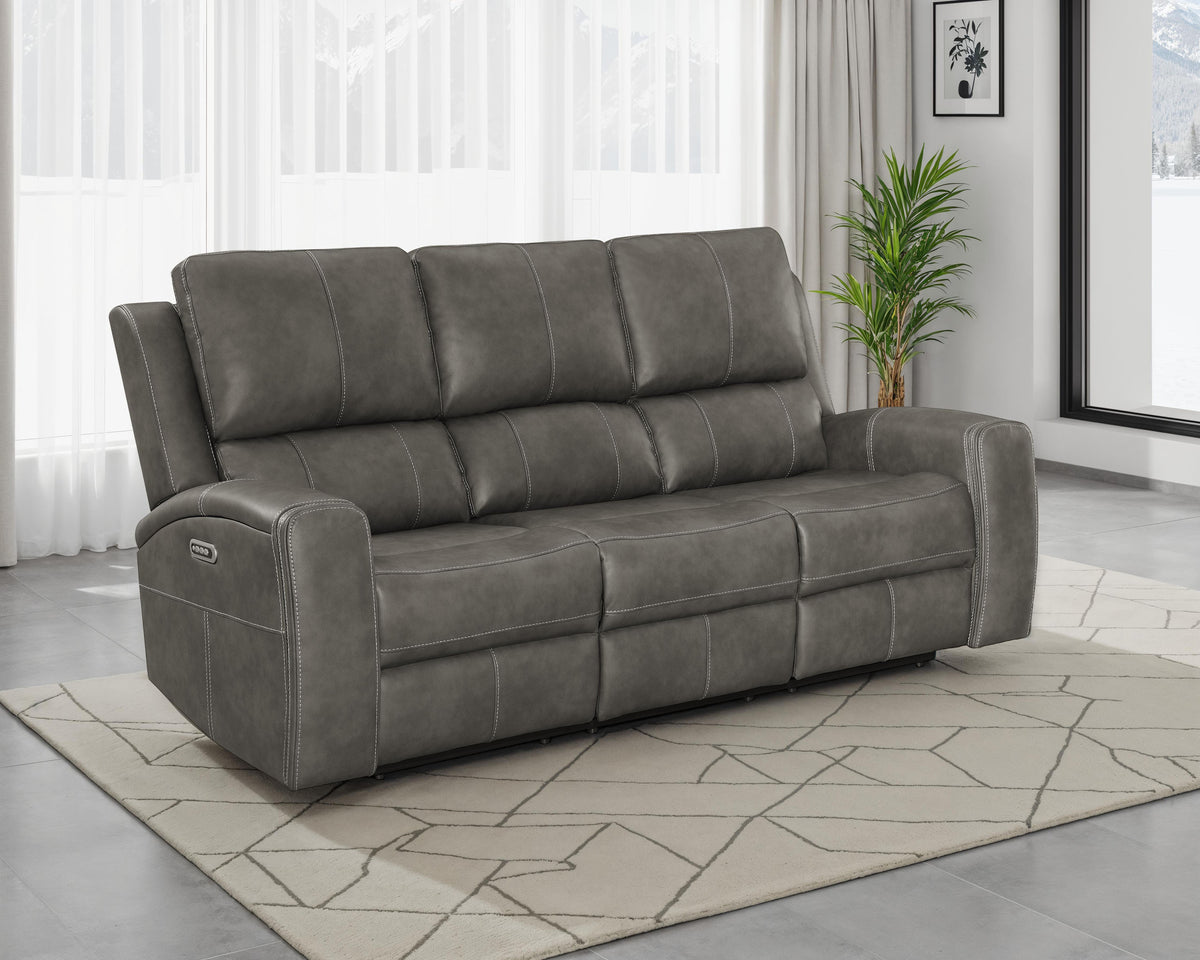 Brickston Triple Power Reclining Sofa, Loveseat & Swivel Glider Recliner - Charcoal Leatherette with USB Ports โ view 1