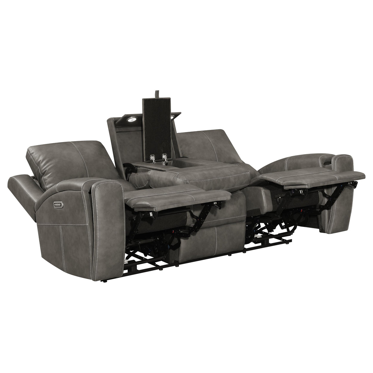 Brickston Triple Power Reclining Sofa, Loveseat & Swivel Glider Recliner - Charcoal Leatherette with USB Ports โ view 8