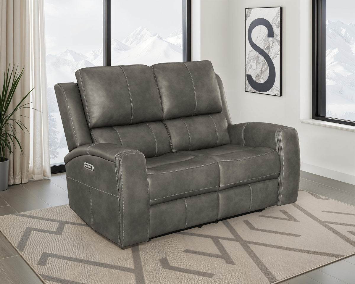 Brickston Triple Power Reclining Sofa, Loveseat & Swivel Glider Recliner - Charcoal Leatherette with USB Ports โ view 20