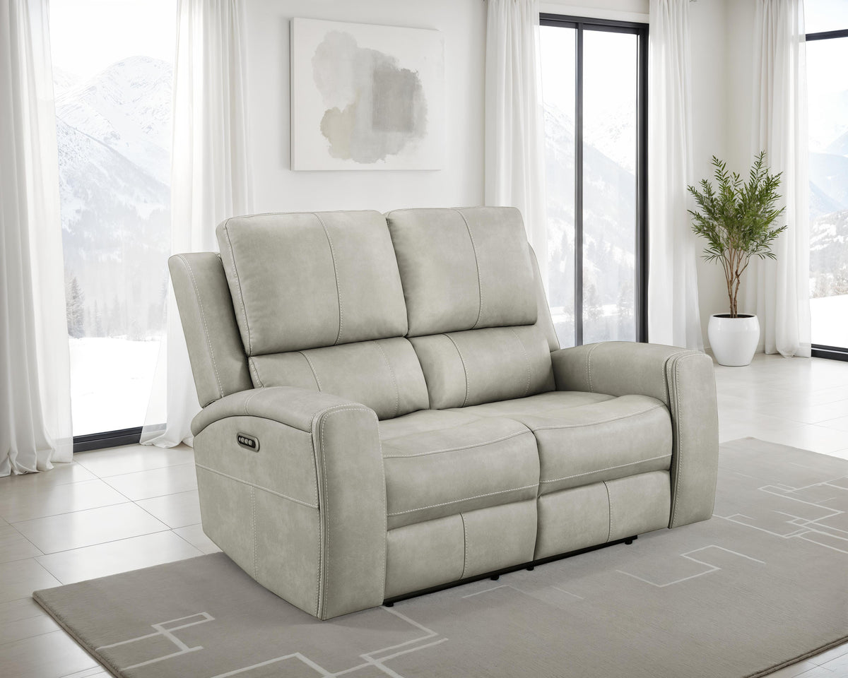 Brickston Triple Power Reclining Sofa, Loveseat & Swivel Glider Recliner - Zero Gravity Grey Leatherette – view 2
