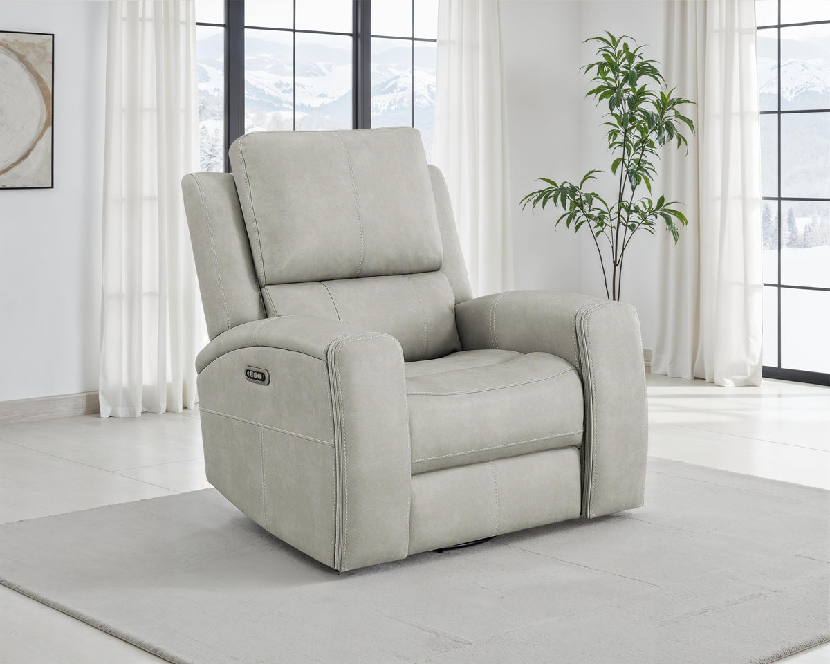 Brickston Triple Power Reclining Sofa, Loveseat & Swivel Glider Recliner - Zero Gravity Grey Leatherette - lifestyle