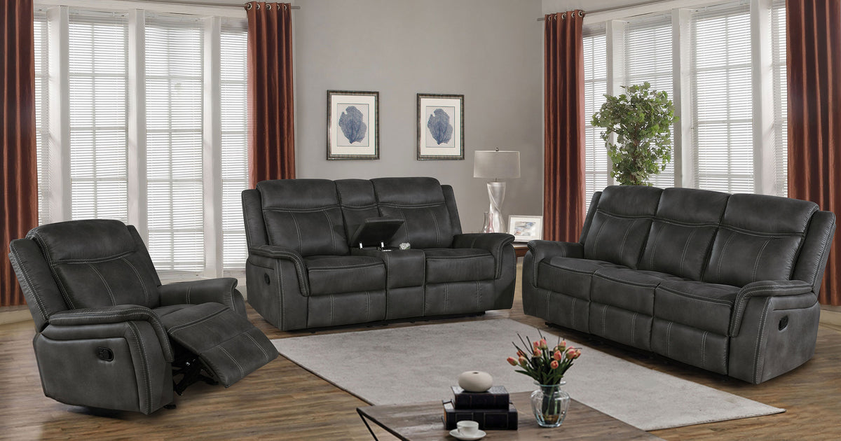 Lawrence Wall-Hugger Reclining Sofa, Console Loveseat & Glider Recliner - Charcoal Microfiber with Gel Memory Foam – view 10