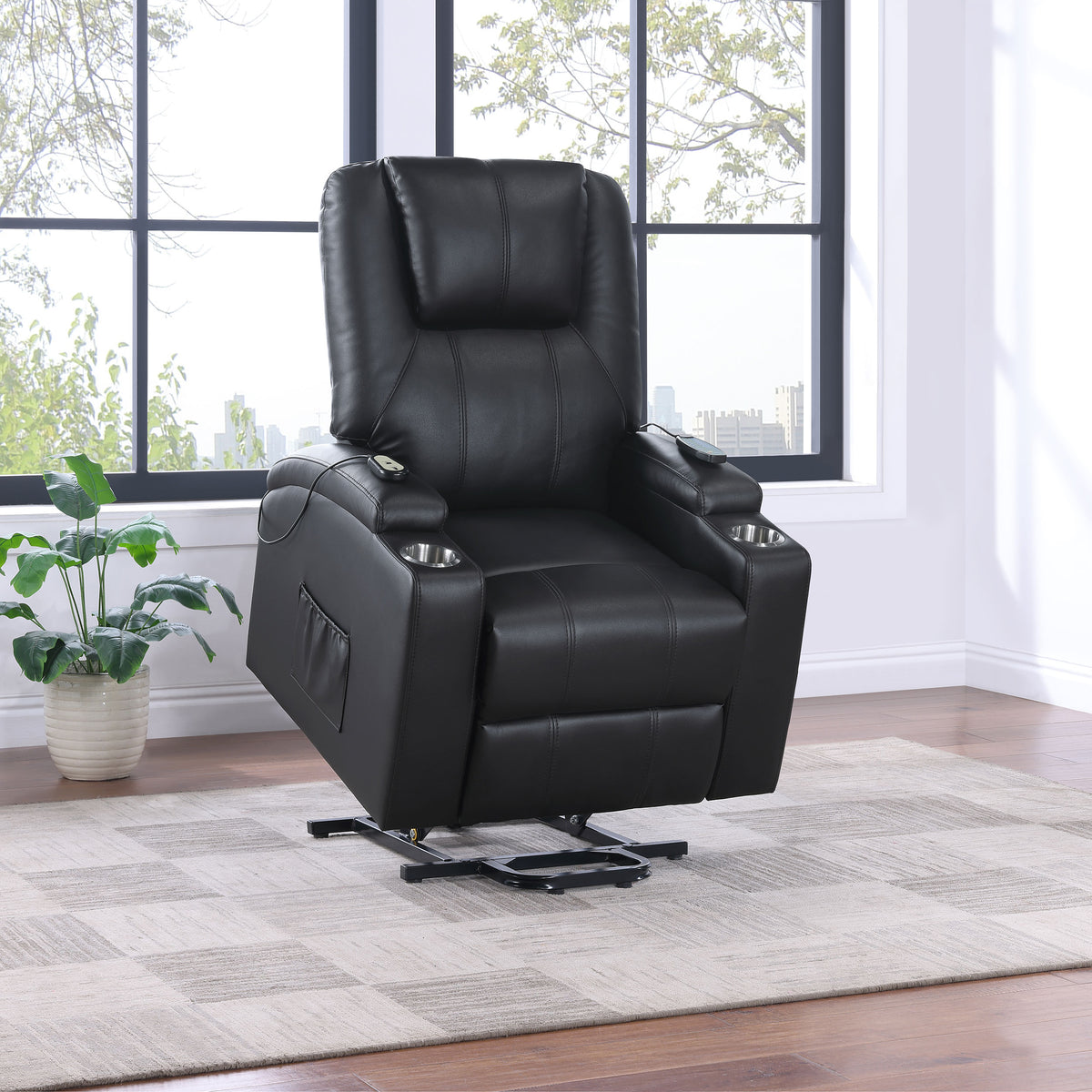 Armstrong Power Lift Recliner with Massage & Heat - Espresso Faux Leather with Cup Holders & Side Pockets – view 4