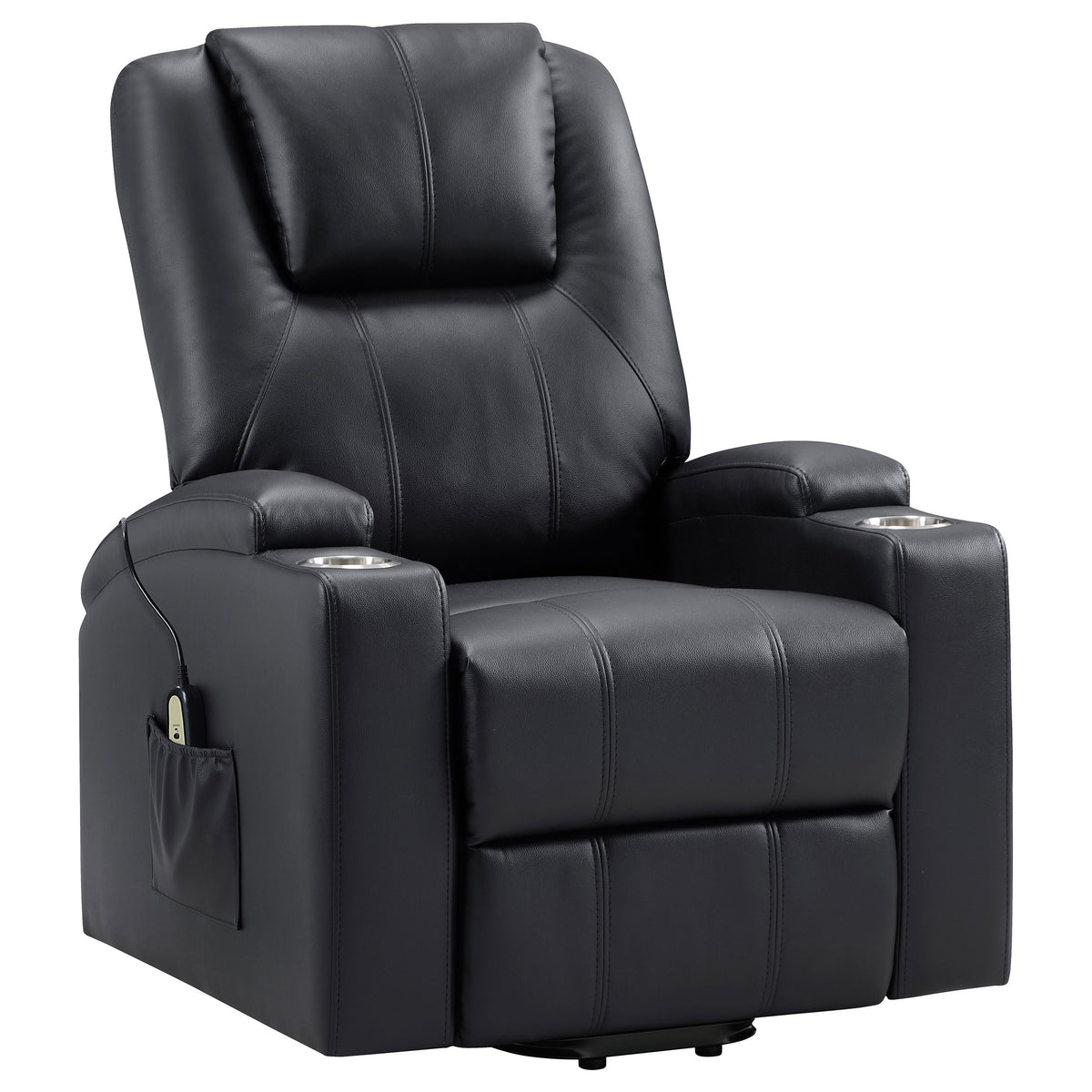 Armstrong Power Lift Recliner with Massage & Heat - Espresso Faux Leather with Cup Holders & Side Pockets – view 5