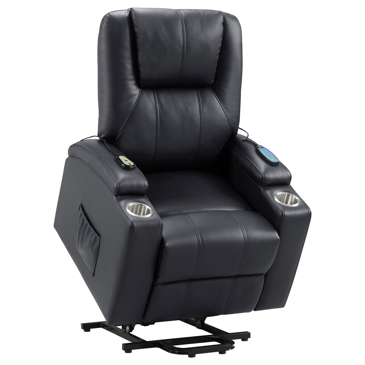 Armstrong Power Lift Recliner with Massage & Heat - Espresso Faux Leather with Cup Holders & Side Pockets – view 8