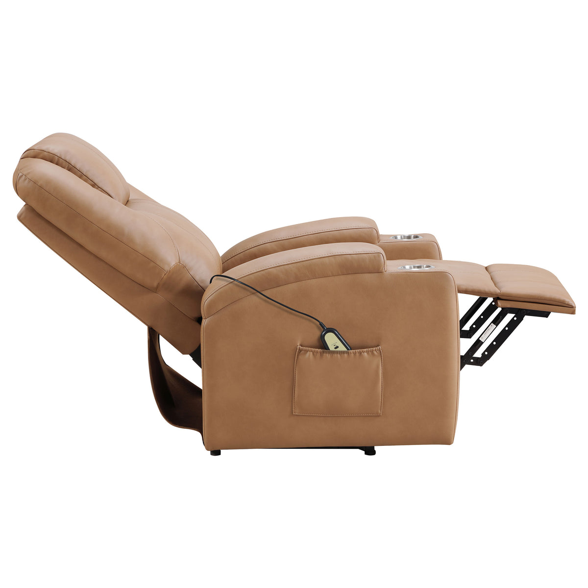 Armstrong Power Lift Recliner with Heat & Massage - Camel Faux Leather with Cup Holders & Side Pockets – view 10