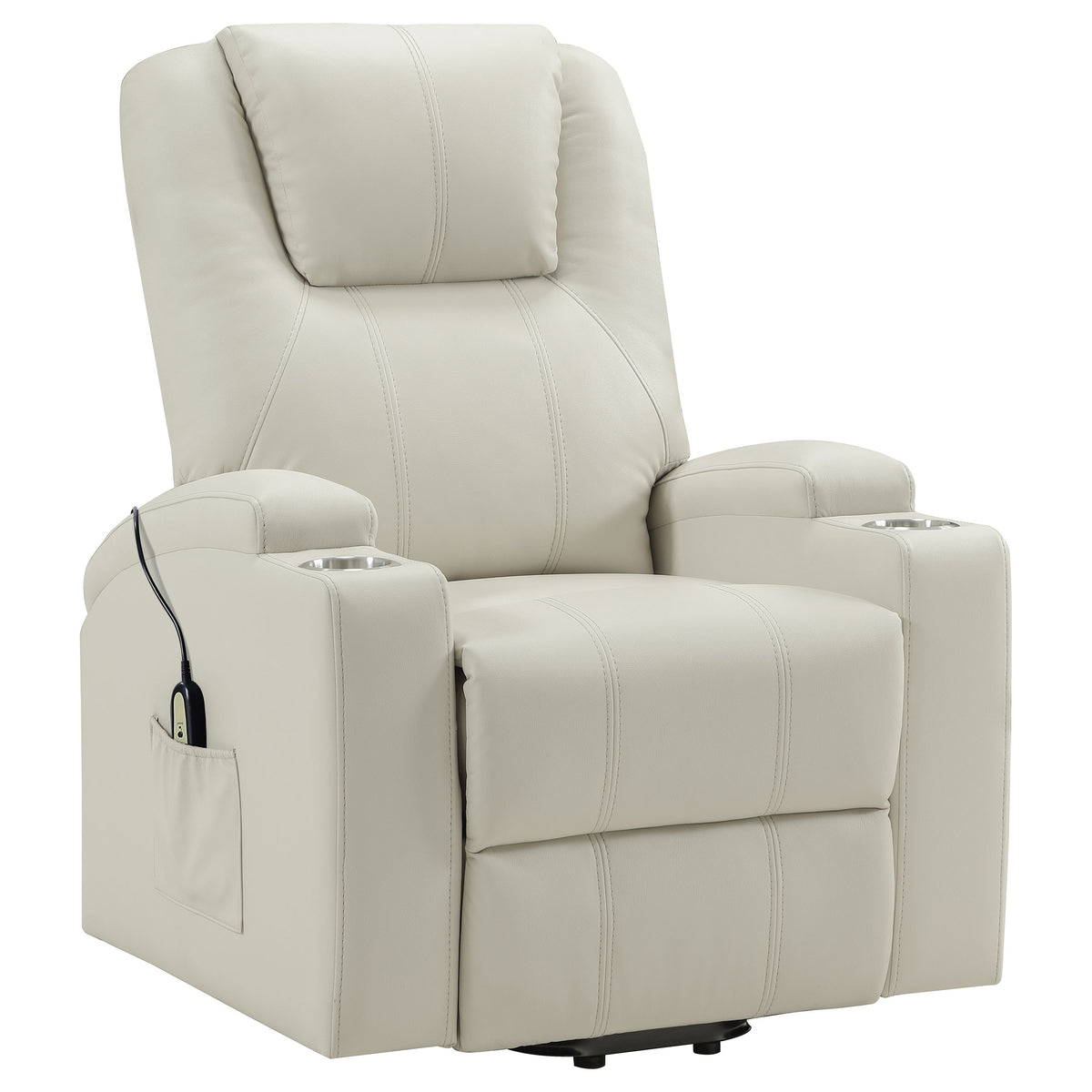 Armstrong Power Lift Recliner with Heat & Massage - Ivory Faux Leather with Cupholders โ view 5