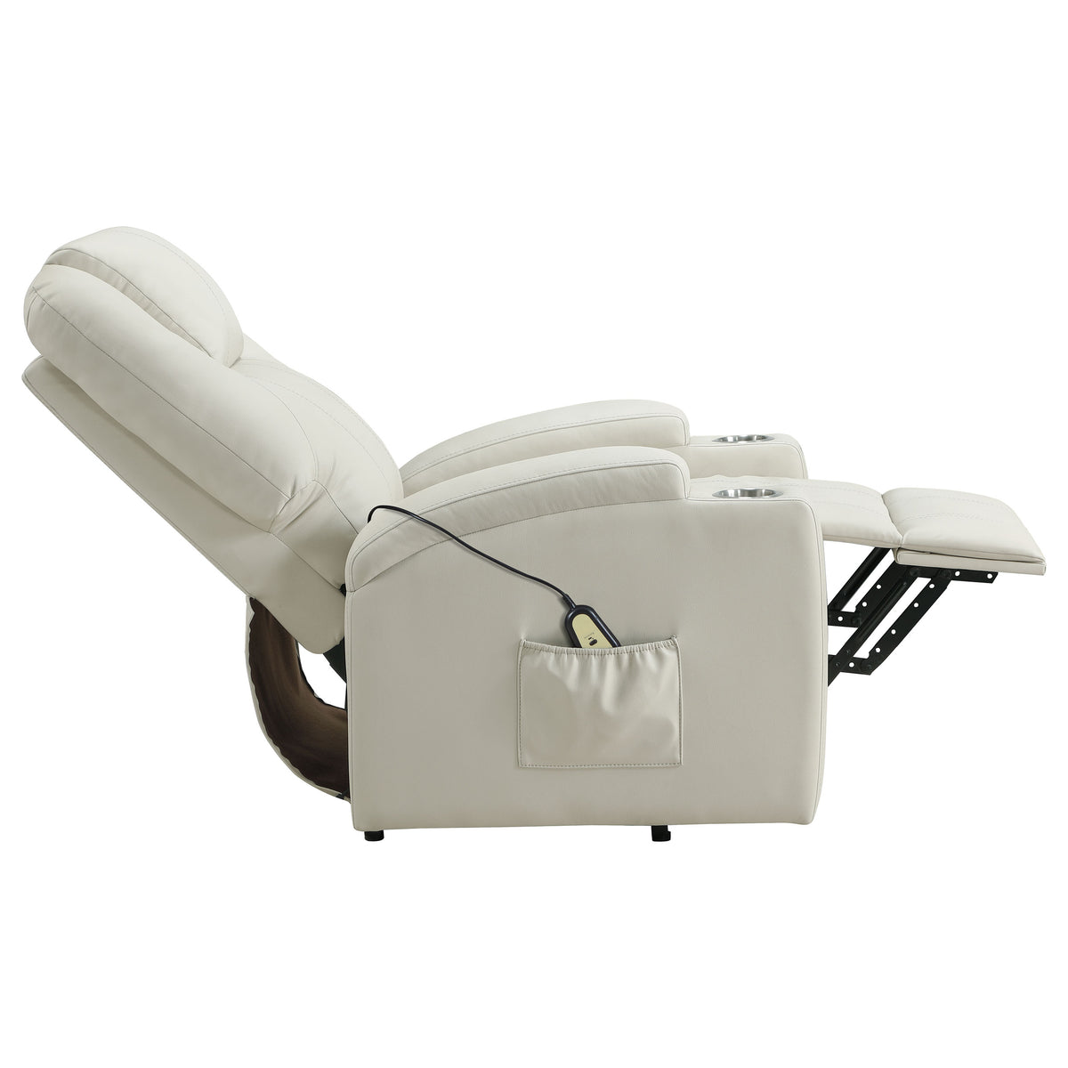 Armstrong Power Lift Recliner with Heat & Massage - Ivory Faux Leather with Cupholders โ view 10