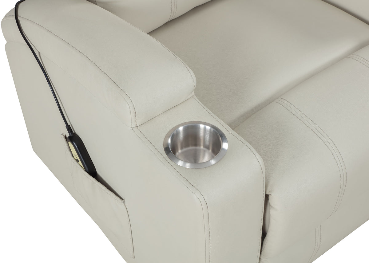 Armstrong Power Lift Recliner with Heat & Massage - Ivory Faux Leather with Cupholders โ view 11