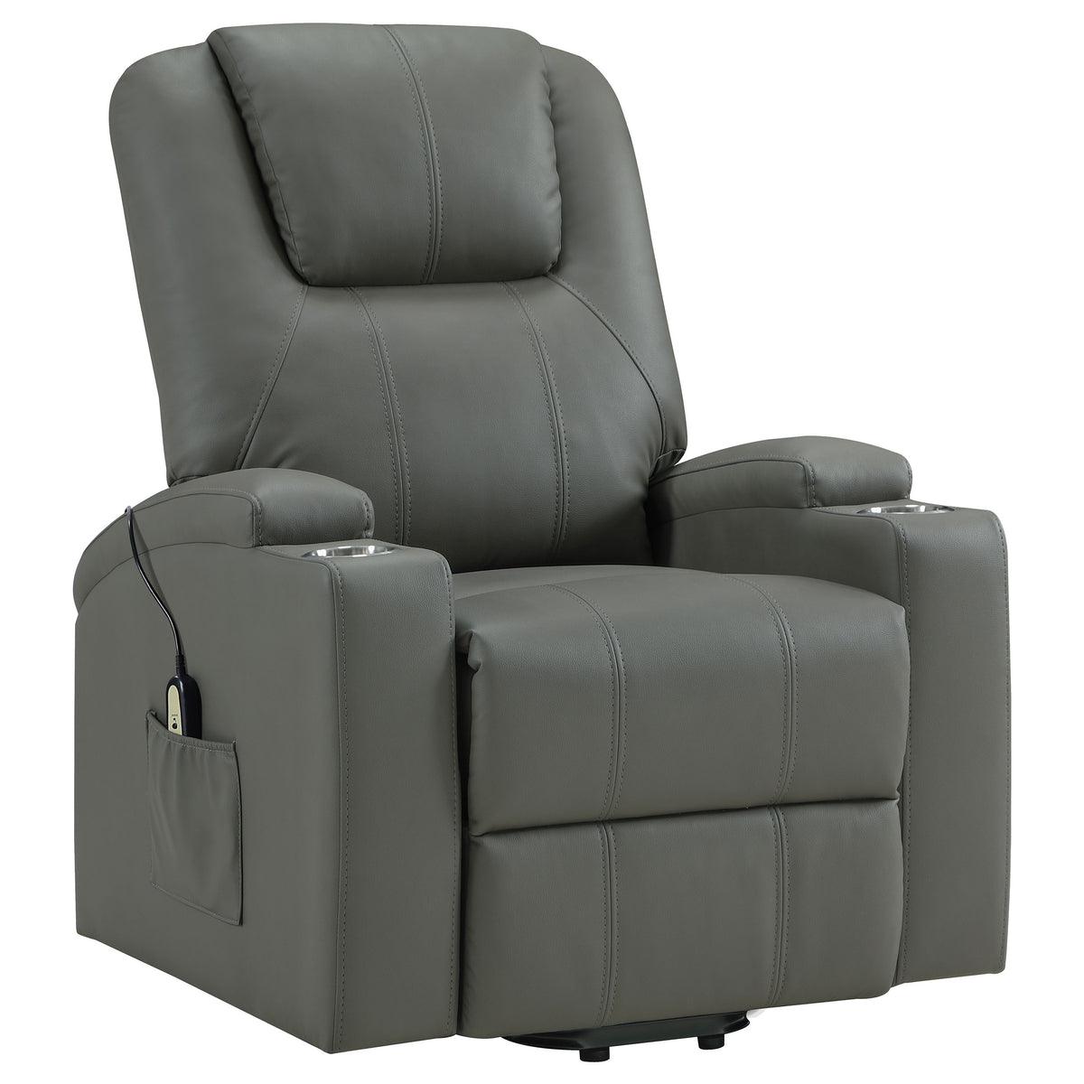 Armstrong Power Lift Recliner with Heat & Massage - Grey Faux Leather with Cup Holders – view 5