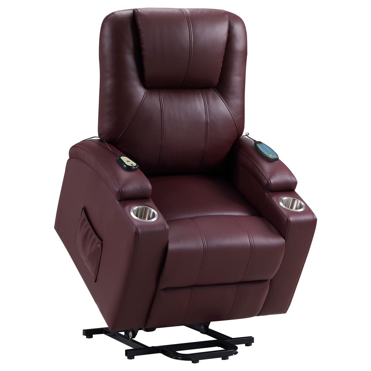Armstrong Power Lift Recliner with Heat & Massage - Wine Faux Leather with Cup Holders – view 8