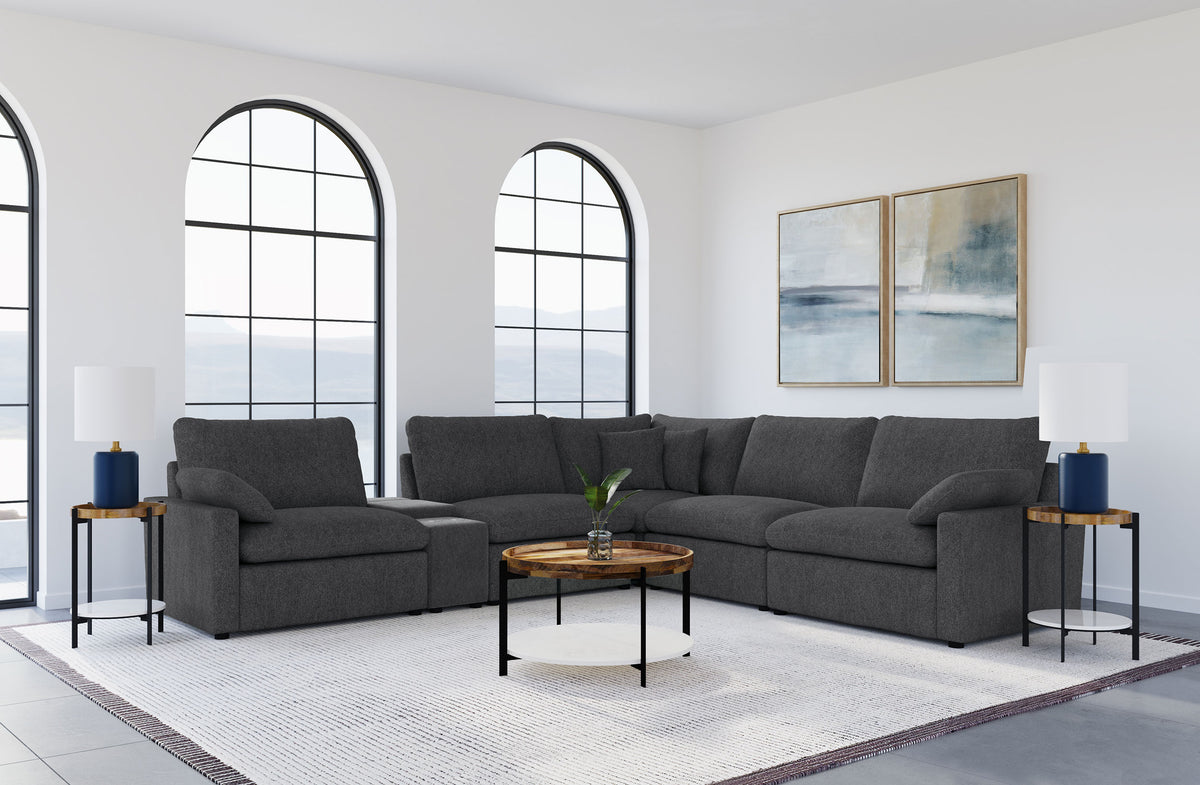 Collins Modular Power Reclining Sectional, Sofa & Home Theater Seating - 6pcs- Power Sectional with Console