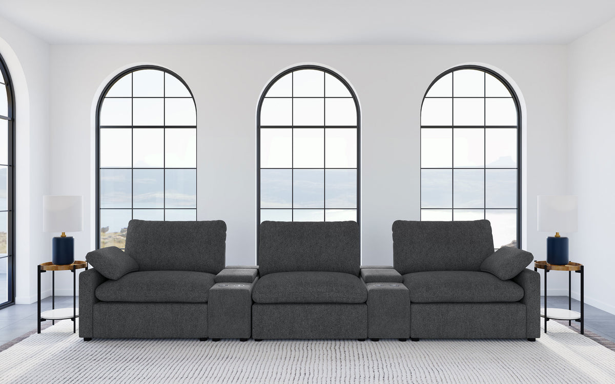 Collins Modular Power Reclining Sectional, Sofa & Home Theater Seating - Dark Grey Fabric - lifestyle