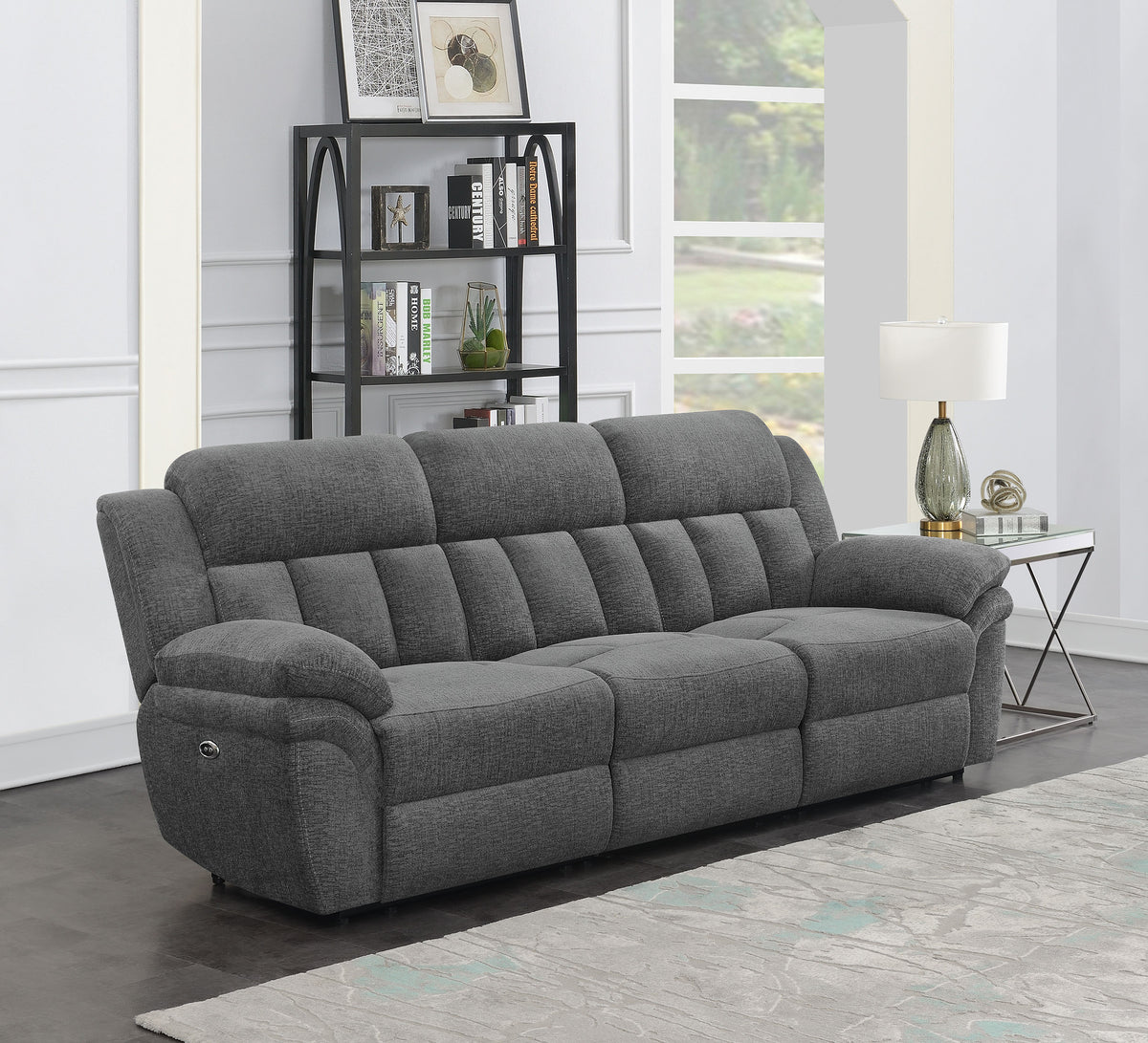 Bahrain Reclining Sectional, Sofa, Loveseat, Glider Recliner & Home Theater Seating - Charcoal Chenille, Manual or Power - lifestyle