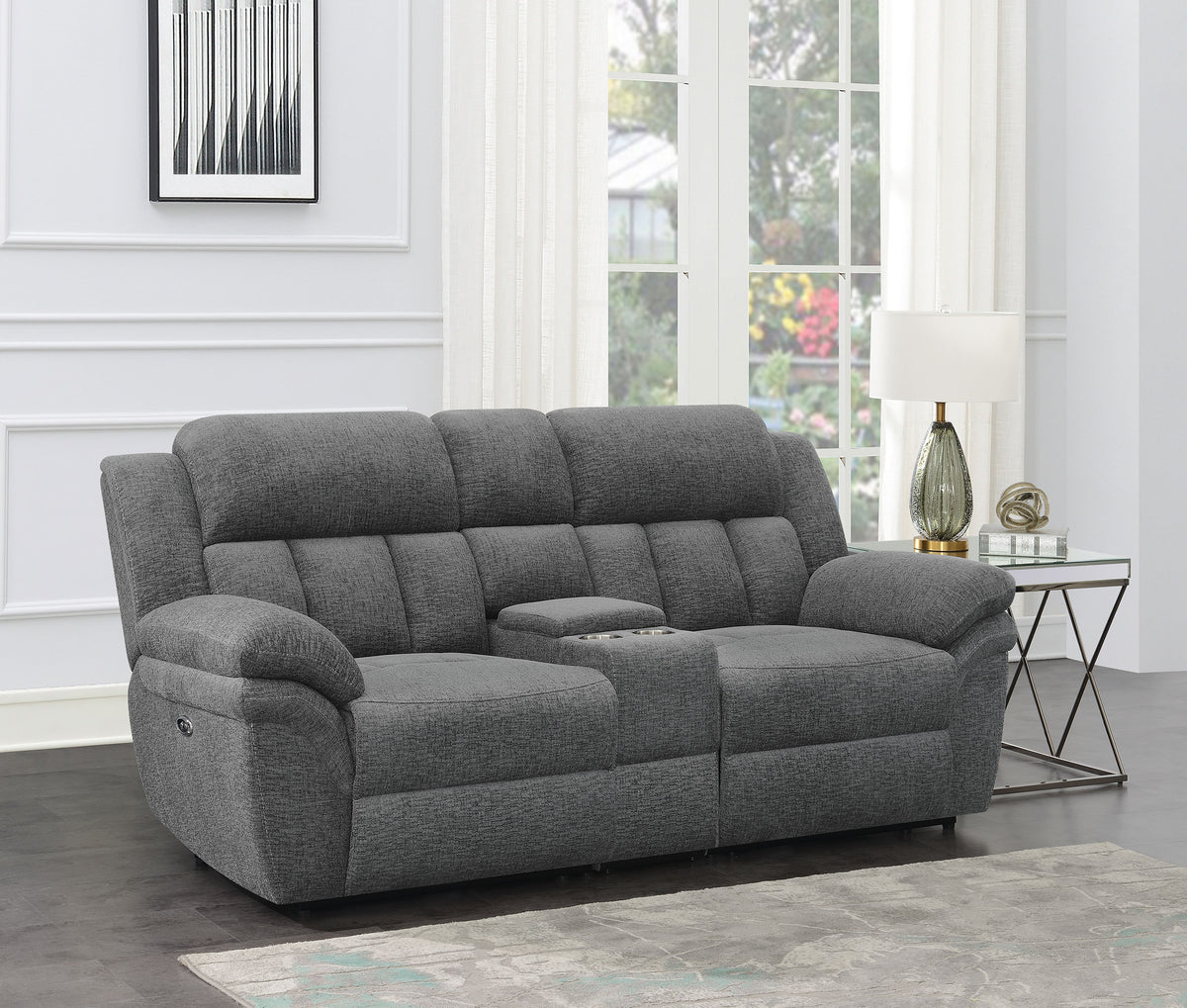 Bahrain Reclining Sectional, Sofa, Loveseat, Glider Recliner & Home Theater Seating - Charcoal Chenille, Manual or Power - lifestyle