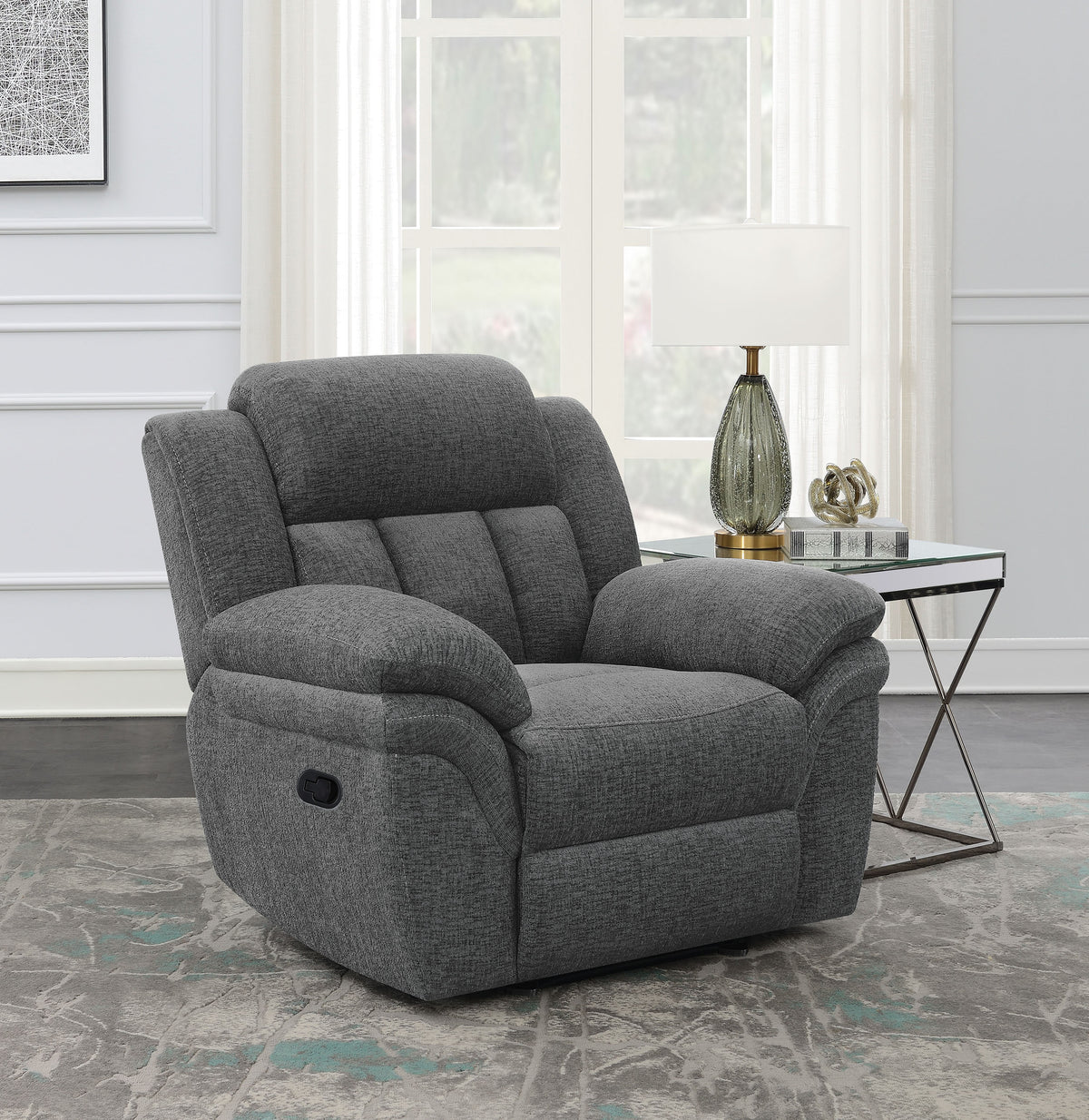 Bahrain Reclining Sectional, Sofa, Loveseat, Glider Recliner & Home Theater Seating - Charcoal Chenille, Manual or Power - lifestyle