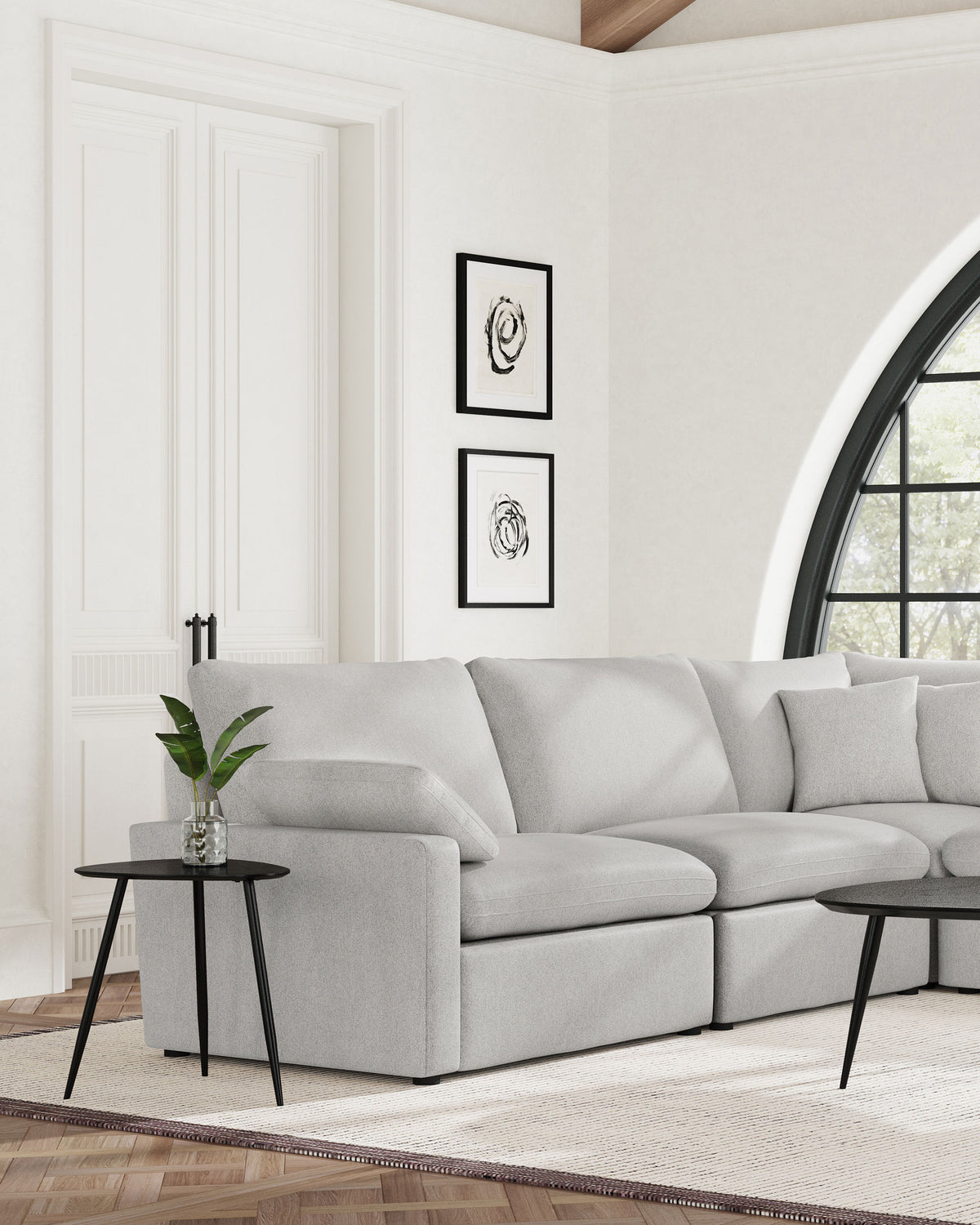 Collins Modular Power Reclining Sectional, Sofa & Theater Seating - Grey Fabric with Black Legs - lifestyle