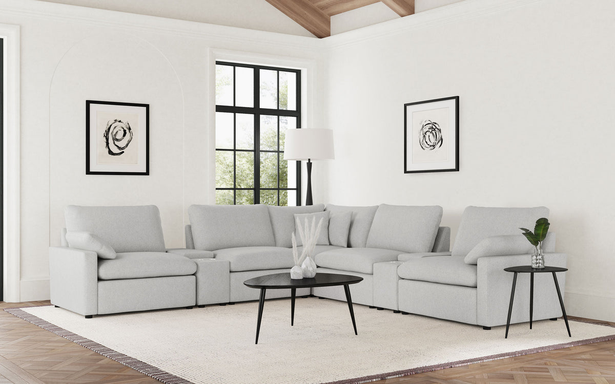 Collins Modular Power Reclining Sectional, Sofa & Theater Seating - 7pcs- Power Sectional with 2 Consoles (134" x 134")
