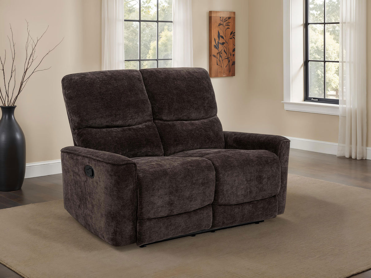 Navarro Reclining Sofa, Loveseat & Glider Recliner - Channel-Tufted Dark Brown Chenille Living Room Sets - lifestyle