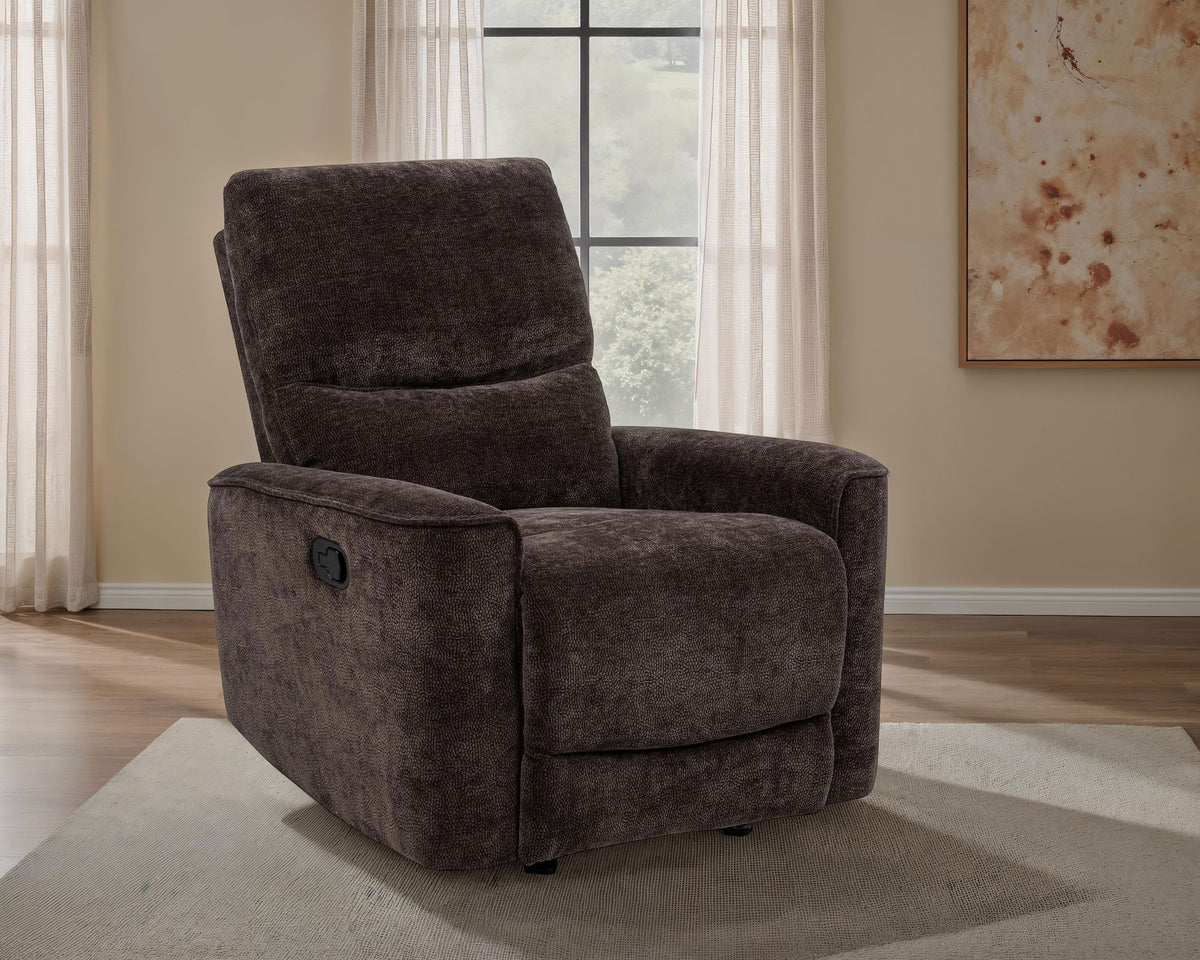 Navarro Reclining Sofa, Loveseat & Glider Recliner - Channel-Tufted Dark Brown Chenille Living Room Sets - lifestyle