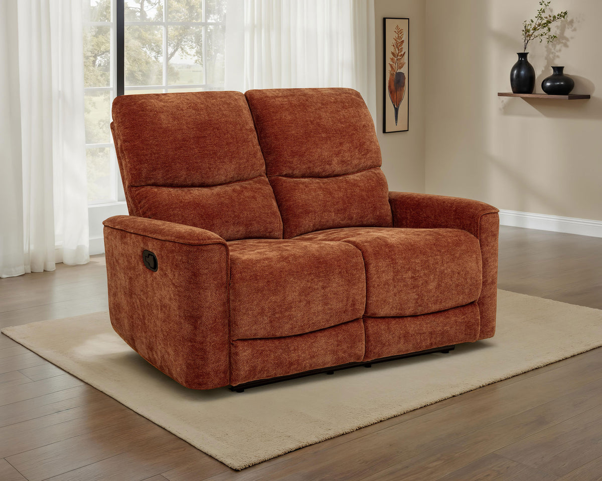 Navarro Reclining Sofa, Loveseat & Glider Recliner - Burnt Orange Chenille with Channel-Tufted Backs – view 2