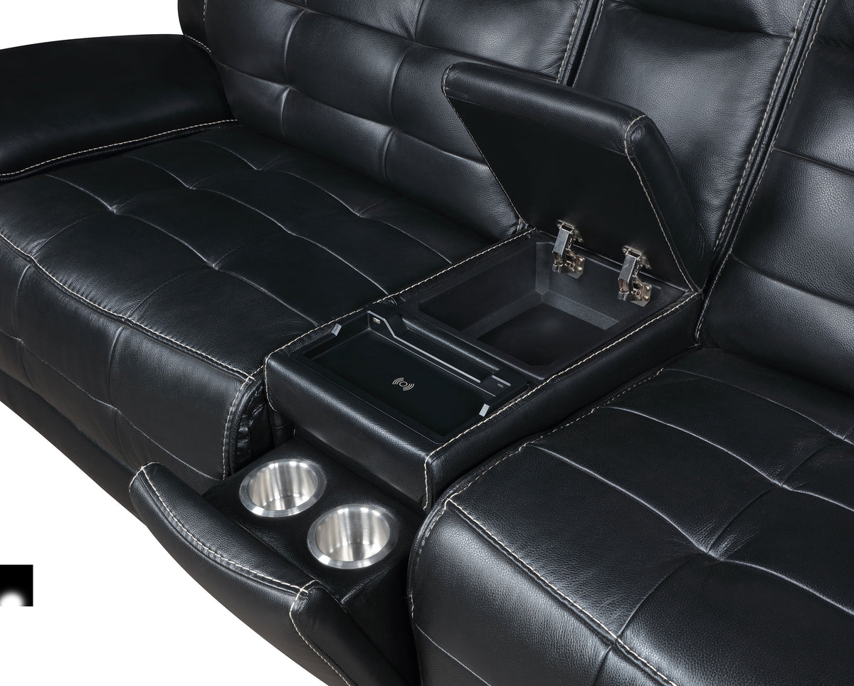 Hewitt 3-Piece Dual Power Reclining Sectional - Black Top Grain Leather with Power Headrests & Wireless Charging – view 8