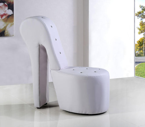 High Heel Faux Leather Shoe Chair with Crystal Studs in White