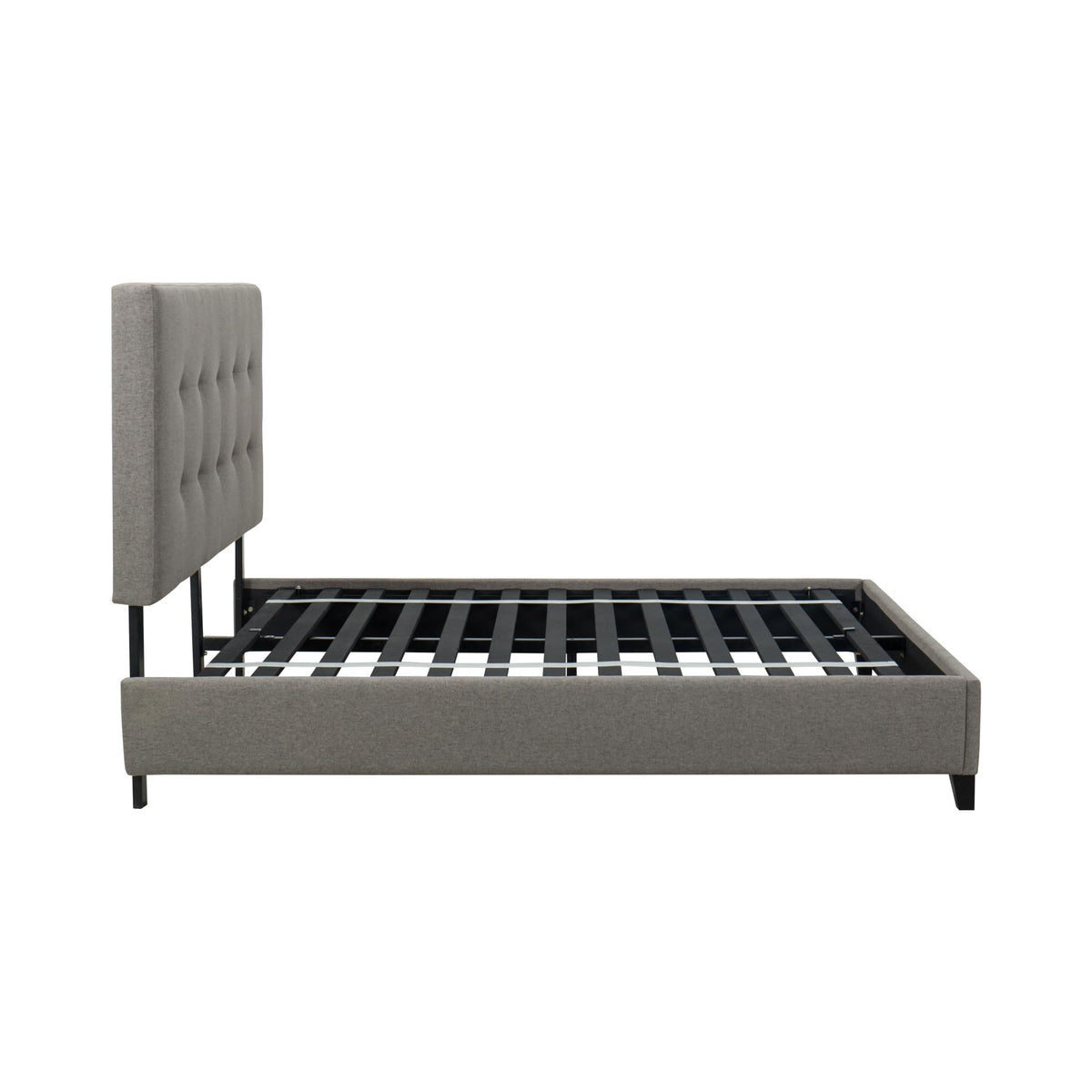 Tufted Panel Upholstered Bed in Gray with Black Wood Legs – image 4