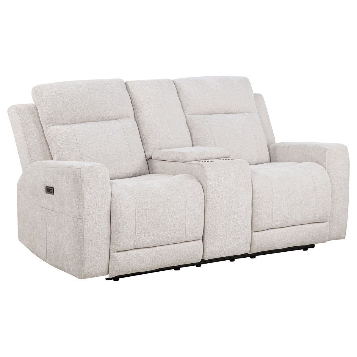 Kennett Power Reclining Sofa, Loveseat & Recliner - Ivory Chenille with USB-A & USB-C Charging