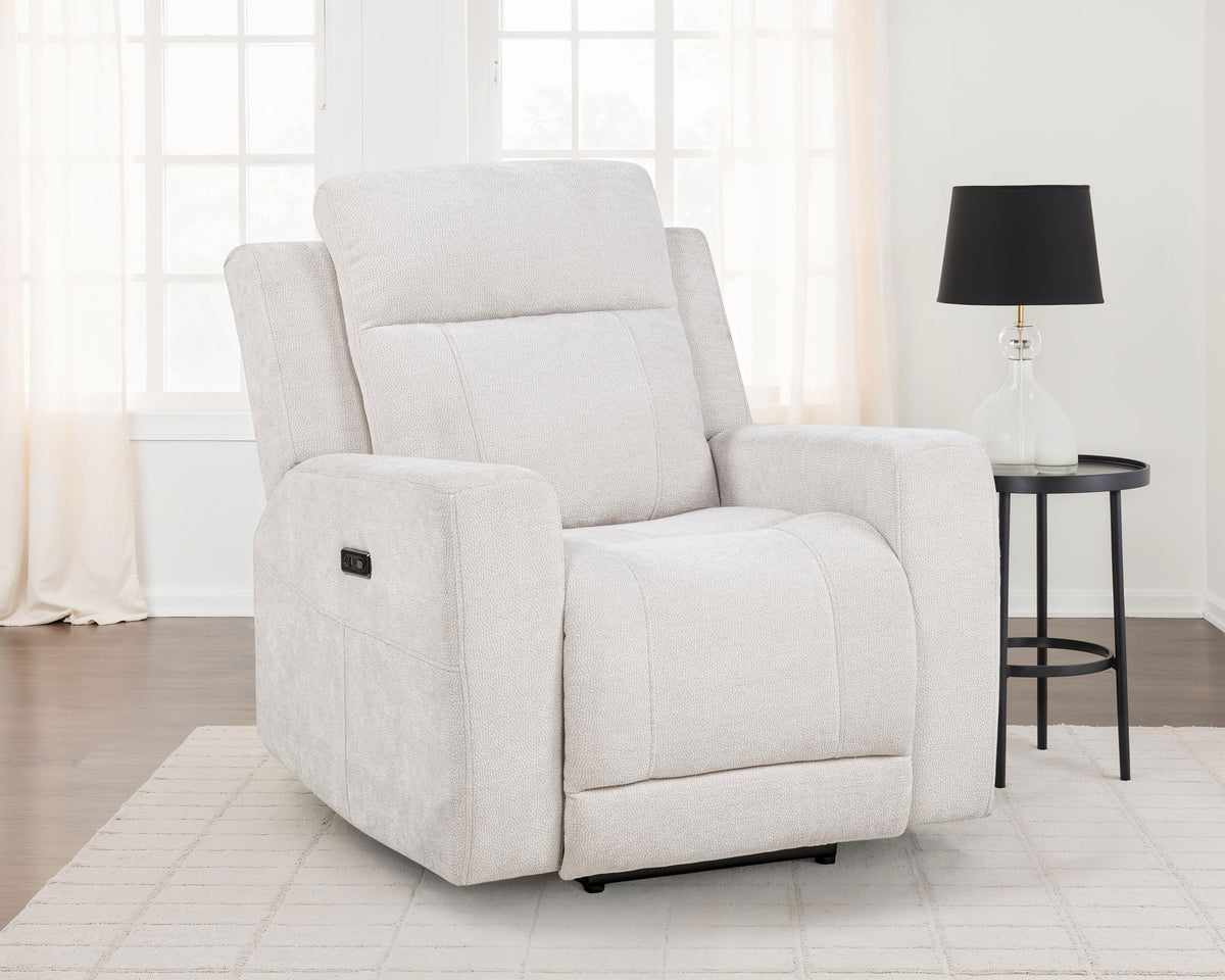 Kennett Power Reclining Sofa, Loveseat & Recliner - Ivory Chenille with USB-A & USB-C Charging - lifestyle